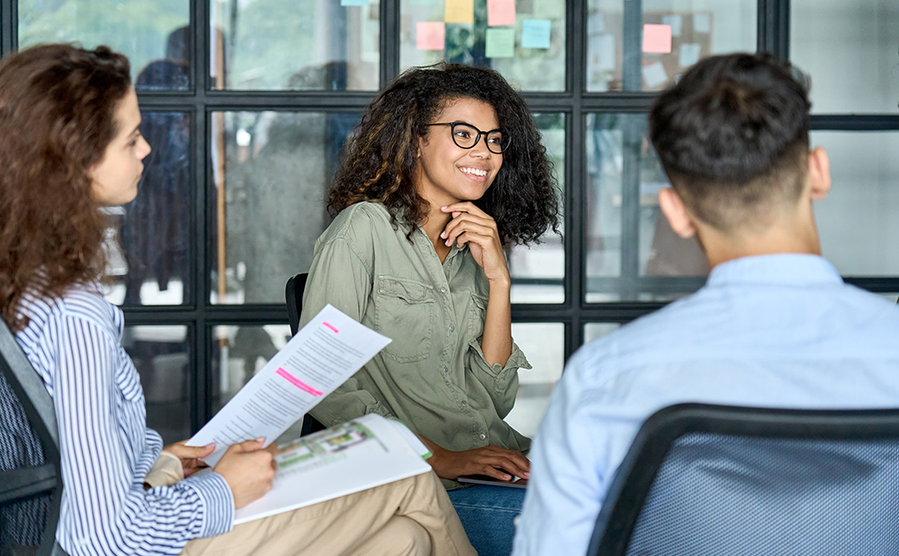 Female student in group discussion